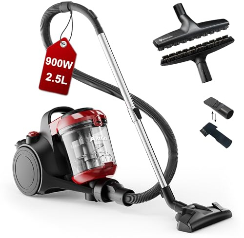 Akitas C10P 900W Beutelloser Staubsauger ohne Beutel – Mit Deutscher Wessel Werk D320 Hartbodenbürste aus Naturhaar, 32 cm, ideal für Parkett, Laminat & Fliesen