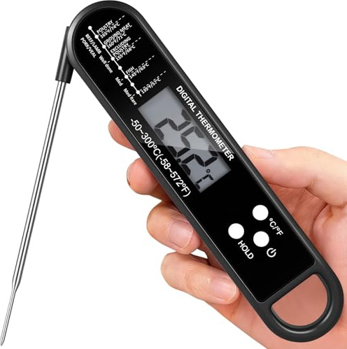 Meat Thermometer Digital for Grilling and Cooking, Instant Read Food Thermometer with Foldable Probe, Perfect for Kitchen, Outside Grill, Candy Making, Essentials BBQ Accessories (Black)