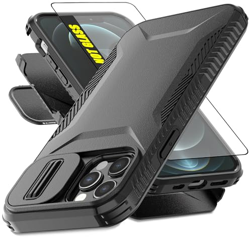 AWZHYDT for iPhone 12/12 Pro Case | Built-in Slide Camera Cover & Screen Protector [2 in 1] Heavy Duty Rugged Shockproof Protective Cover for iPhone 12/12 Pro 6.1''(Black)