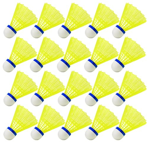 TioRacY 20-teilige Federbälle Badminton Set, Federbälle gelb für Badminton, Für Training und Wettkampf - Federball Badmintonbälle - Federball für Outdoor und Indoor