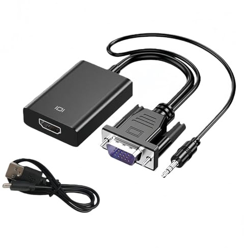 Gurtt Adaptador VGA a HDMI con Conector de Audio de 3,5 mm y alimentación USB, convertidor VGA Macho a HDMI Hembra 1080p para Ordenador, portátil, Monitor, HDTV y proyector.