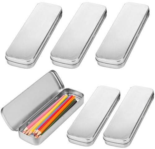 Bosreroy Pcs 6 Boxes Tin Metal, Case Pencil Pen Quality, Containers Multi-Purpose Storage, Portable for Stationery, Art Supplies, and Office, Travel, Jewelry