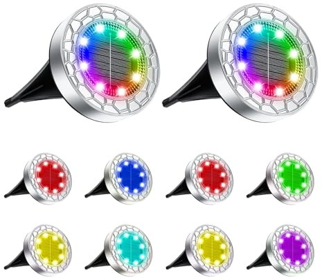 10 Stück Solar Bodenleuchten Aussen 8 LEDs Solarleuchte für Garten Wasserdicht Solar Außenleuchte RGB Edelstahl Kunststoff Solarlampe für Außen Garten Rasen Auffahrt Gehweg Patio Hof Terrasse | Edelstahl-RGB-Solarstrahler, mehrfarbig, für den Außenbereich, für Rasen, Einfahrt, Gehweg, Terrasse