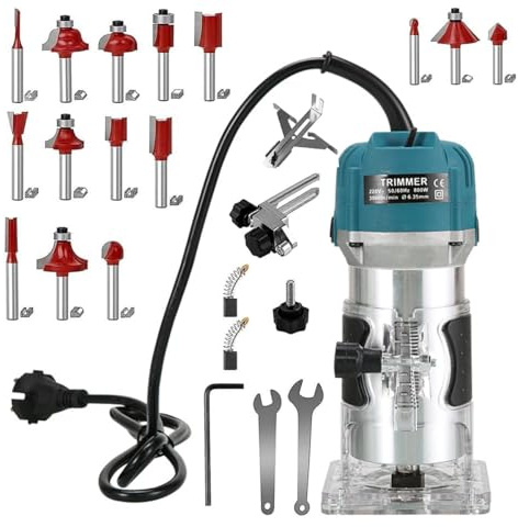 Fresatrice per legno, taglierina manuale elettrica da 800 W, 30.000 giri/min, 15 punte da 1/4, altezza base regolabile con scala per la lavorazione del legno
