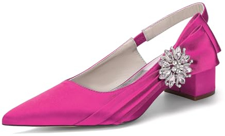 Femme Escarpins À Bride Arrière Talon Pointu Fermé Sangle Élastique pour Mariage, Fête, Robe,Fuchsia,41 EU
