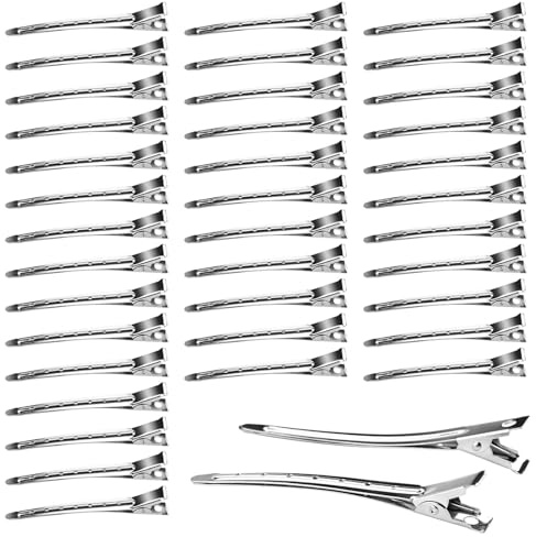Pince Crocodile Cheveux En Metal Argent 9cm, 50 Pieces Barrettes Professionnelles Pour Coiffure Et Sectionnement, Pinces Plates Robustes Ideales Pour Salon De Coiffure Et Utilisation DIY A Domicile