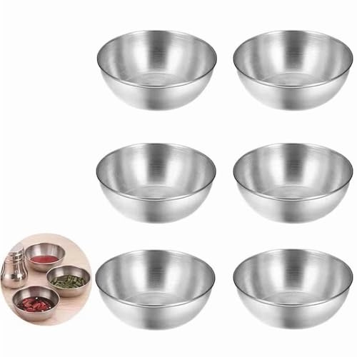 6 Stück Edelstahl Mini Dipschalen - Ø 8.6cm Saucenschälchen Metall, Runde Mini-Gewürzschalen, Kleine Servierschalen, Silber Metallschüssel Benutzt als Dipschale für Snacks Sushi Gewürze und Vorspeisen