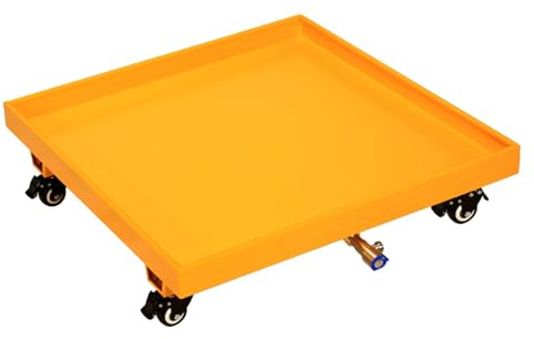 XBTGS Paleta de contención de derrames de tambor, plataforma apilable a prueba de fugas con salida de drenaje para almacenamiento seguro de productos químicos y aceite, 65 x 65 x 15 cm, amarillo