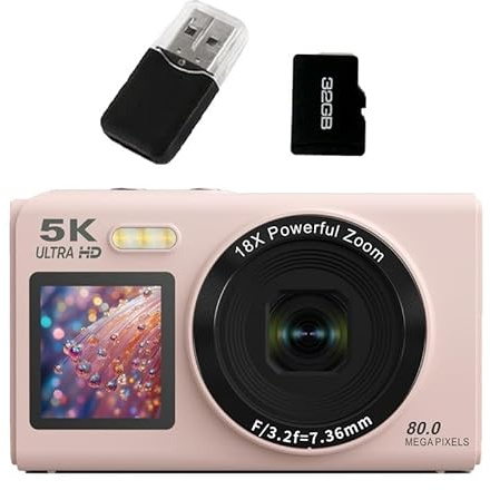 EasyByMall Fotocamera digitale 5K con interpolazione da 80 MP, fotocamera Vlogging a doppio schermo, zoom 18X Videoregistratore portatile con WiFi, stabilizzazione elettronica dell'immagine per