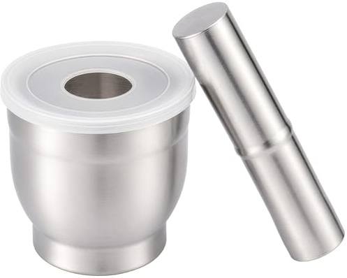 EVERGOODS Mortar and Pestle Set, 304 Stainless Steel Food Grade Heavy Duty Spice Grinder with Lid, 10cm Large Capacity Manual Crusher for Herbs, Garlic, Spices, Nuts & Guacamole