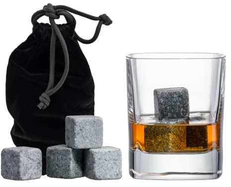 Quiseen Kühlsteine für Whiskey und andere Getränke, in Geschenkbox mit Samtbeutel, 9 Stück, aus 100% reinem Speckstein