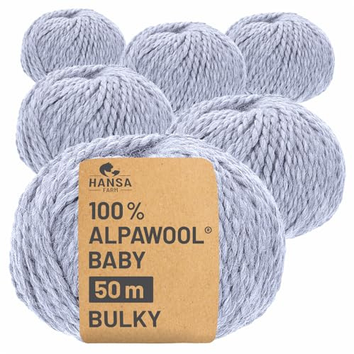 HANSA-FARM | 100% Baby Alpakawolle in 50+ Farben (kratzfrei) - 300g Set (6 x 50g) - weiche Alpaka Wolle zum Stricken & Häkeln in 6 Garnstärken by Hansa-Farm - Gletscher Heather (Hell-Blau)