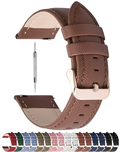 Fullmosa klockarmband 20 mm, ersättningsarmband Cross läder för Samsung Galaxy Watch 42 mm/46 mm, armband Amazifit 20 mm Huawei Watch 2, spänne i brunt + roséguld