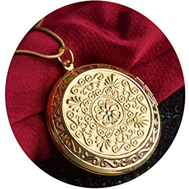 AMDXD Foto Amulett zum öffnen mit Kette Runde Blume Damen Herren Hlaksette mit Anhänger Gold
