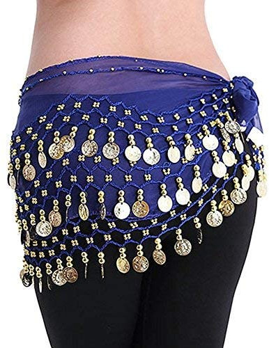 YiLang Orientaler Tanzgürtel für Damen und Mädchen, Bauchtanz, Seide, Schal mit Pailletten, Kostüm, blau, One Size