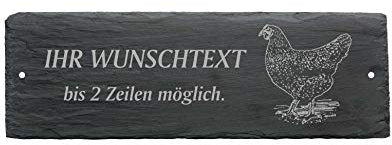 Türschild SCHWARZES HUHN - mit Wunschtext - Schild aus Schiefer 22 x 8 cm