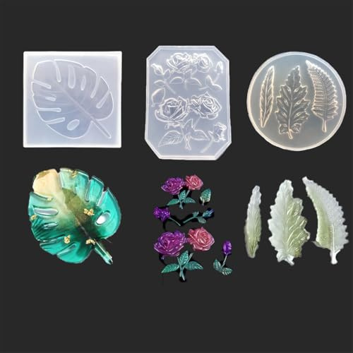 FineInno 3 Stück Blatt Epoxidharz Formen,Leaf Resin Mold,Kristal Silikonform Gießform DIY Harz Formen Schmuck Anhänger Halskette Ohrringe Dekor