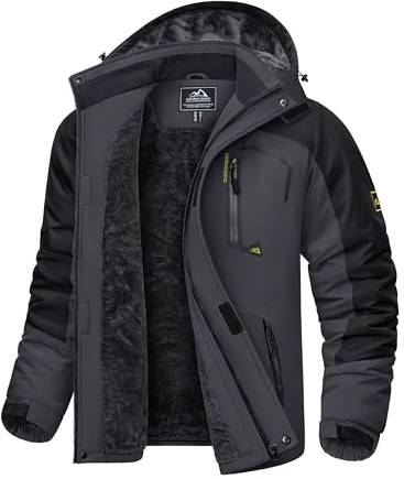KEFITEVD Herren Skijacke Atmungsaktiv Warm Gefüttert Winterjacke mit Abnehmbarer Kapuze Snowboardjacke Wasserdicht Outdoorjacke