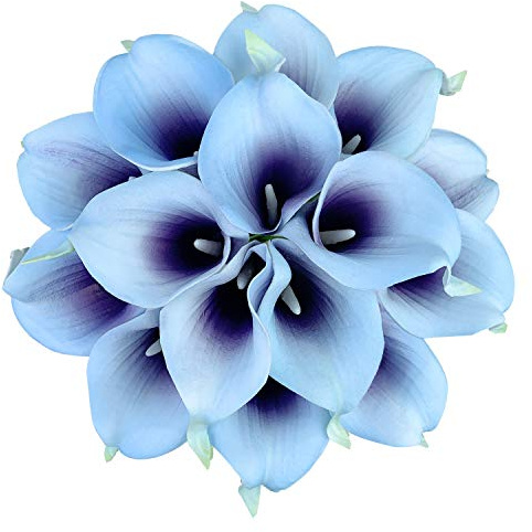 Huahuashijie Künstliche Blumenstrauß, Calla-Lilien, fühlen sich echt an, für Hochzeiten, Brautstrauß, Heimdekoration, Party, künstliches Blau und Pflaumenviolett, 15 Stück