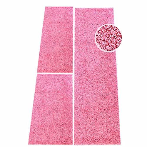 carpet city Bettumrandung Shaggy Hochflor Einfarbig Pink - 3-teiligesTeppich-Läufer-Set - Schlafzimmer-Teppiche