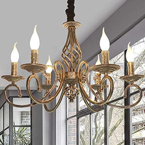 Pendelleuchte Antik Industrie Kronleuchter Klassische Anhänger Kerze Hängeleuchte Metall Bronze Anhänger Pendellampe Höhenverstellbar E14 Schmiedeeisen Retro Hängelampe Landhausstil Wohnzimmer,6 heads