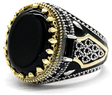 JSJJPLM Pierre d'agate Naturel Turquie Bijoux Hommes Bague avec Agate Naturel Rouge Pierre 925 Sterling Argent Vintage King Crown CZÉ Bagues en émail pour Femmes Cadeau Masculin