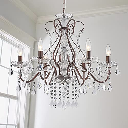 Saint Mossi 6 Light Crystal Chandelier Light Fixture Modern Chandelier Crystal Lighting, Crystal Pendant Raindrop Chandelier for Dining Room,Bedroom,Living Room,H23 x D24, 6-Light