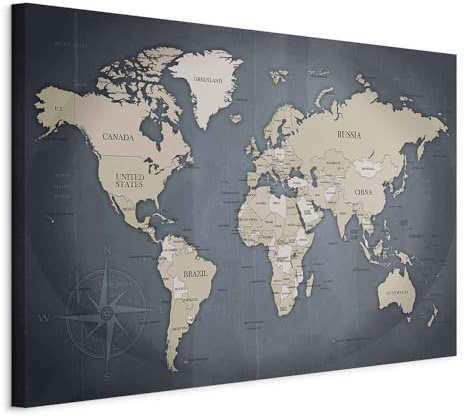 B&D XXL - Akustikbild Welt Landkarte Kontinente, Schallschutz, Wohnzimmer | Verbessert Raumakustik, reduziert Hall, ideal fürs Büro oder Wohnzimmer, hochwertige Verarbeitung, schnelle Montage, stilvoll