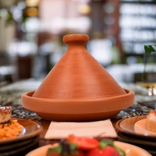 Tajine marocain pour la cuisine, originaire du Maroc, pour 1-2 personne, diamètre de 26 cm, fabriqué à la main au Maroc, fabriqué à la main à Marrakech - Sans polluants, non émaillé, tagine tajin