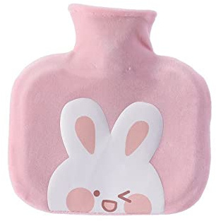 LZHLMCL Warmflaschen Uiberzug Handwärmer Flanellbezug Wärmflasche Abnehmbar Und Waschbar Druck Und Auslaufsichere Wassereinspritzung Warmwasserbeutel Mädchen Warmes Baby Quadratisches Rosa Kaninchen
