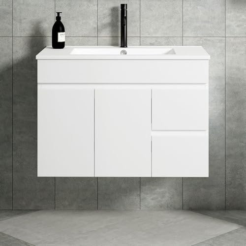 Kibath Mueble de Baño con Lavabo Urban 80 cm 2 cajones y Puertas suspendido Acabado Blanco Brillo Fabricado en Madera
