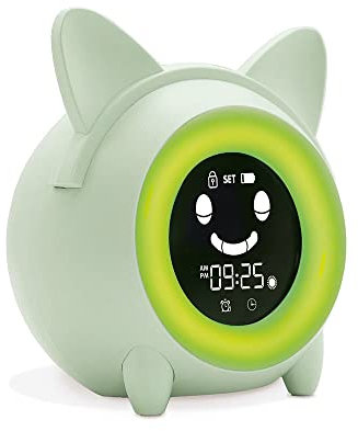 Metronic 477346 - Despertador Digital Reloj Despertador Digital Pequeño con Luz quitamiedos, Despertador didáctico Infantil con 3 melodías, Fecha, función Snooze, Siesta, Verde Pastel