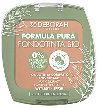 Deborah Milano - Fondotinta Compatto Demi Mat BIO Formula Pura Colore: Caramel 4 - SPF 20, cruelty free vegano, senza fragranze, petrolati e siliconi