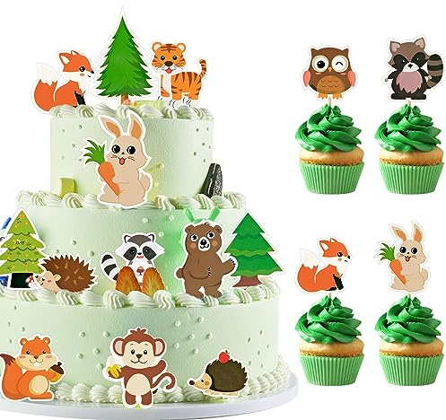 31 Stück Tortendeko Tiere, Cake Toppers Zoo, Tortendeko Wald Tiere, Jungle Safari Animal Cupcake Toppers, Muffin Deko Geburtstag, Tortendeko Geburtstag Junge, Dschungel Geburtstag Dekoration