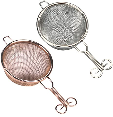UPTALY 2 pcs Fine Mesh Tea Strainers with Short Handle (silver + copper), 18/10 Stainless Steel Coffee Sifter, Small Tea Infuser, Reusable Tea Diffuser, Mini Food Strainer Colander, For Hanging On Cup
