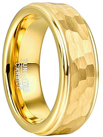 NUNCAD Ringe Gold Herren 8mm Wolfram Ring Facettiert Eheringe für Männer Gehämmerte Partnerring für Hochzeit, Versprechen, Alltag, Größe 62(19.7)