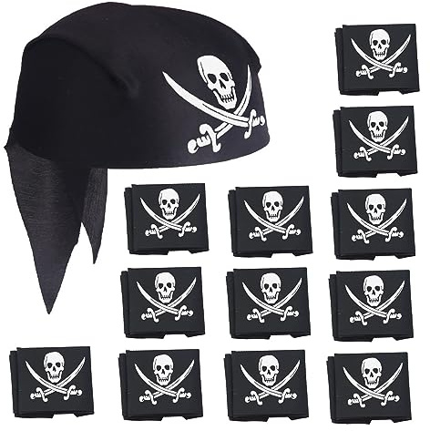 SKHAOVS 12 Stück Pirat Bandana, Piraten Bandana, Schwarz Pirat Kapitän Kopftuch, Piraten Zubehör Set, für Thema Party,Piratenparty Weihnachten Halloween Gefallen
