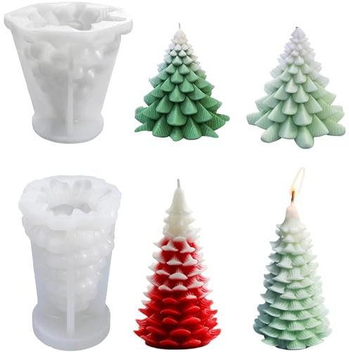 FYSL 2 Stück Kerzenform Silikon Weihnachtsbaum Kerzenform Kerzenformen zum Gießen Weihnachtsbaum Silikonform Kerze DIY Kerzen Formen Silikon für DIY Duftkerze, Weihnachten Handwerk Ornamente