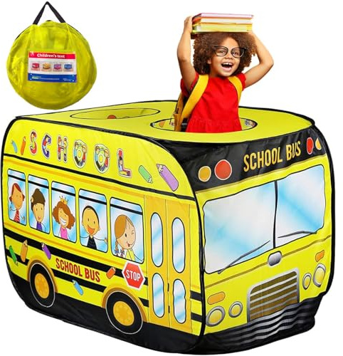 Pop Up Tent for Kids:School Bus Tent,Kids Pop Up Tent Indoor|Outdoor,Pop Up Play Tent for Kids,Without Installation,Suitable for 2-3 Children&for Ages 3+,School Bus Toy for Boys and Girls