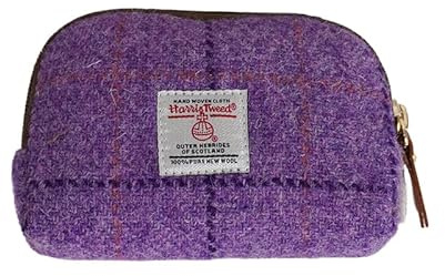 TAILORMAP Harris Tweed mini resesminkväska sminkväska bärbar elektronik tillbehör organiserare myntväska, Lila pläd, Scotch Plaid