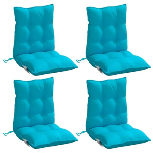 vidaXL Lot de 4 Coussins de Chaise à Dossier Bas, Galette de Siège Imperméable, Coussin d'Extérieur Anti-Glissement Jardin Terrasse, Turquoise