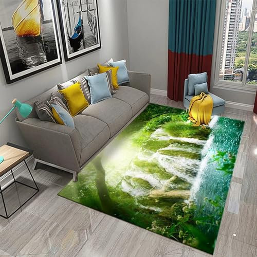 3D Wasserfalllandschaft Wald Naturlandschaft Kinder Jungen Teppich Dekoration Schlafzimmer Kinderzimmer Wohnzimmer,Modern Rutschfest Waschbar Flanell Kinderteppiche 180 X 280 Cm - Leicht Zu Re -5M4B8M