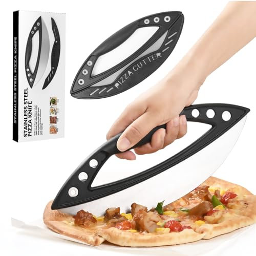 Foyucool Großer Pizzaschneider mit Schutzhülle, 29 cm Pizzaschneider aus Edelstahl, Mit 6 Vanille-Abisolierlöchern, Ergonomischer, Rutschfester Griff, zum Schneiden von Pizza, Kuchen, Brot, Kräutern