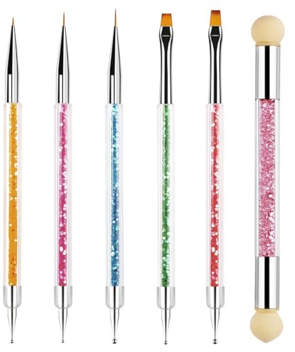 Sularpek 6 Pièces Pinceaux à Ongles,5 Pcs Double Extrémité Nail Art Dotting Pen avec 1 Brosse Éponge,Pinceau Nail Art Ongles,Pinceaux en Détail à Ongles,Pinceaux Nail Art pour DIY Nail Art Designs