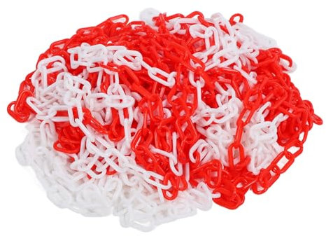 Verkehrskette, 8 mm, 25 Meter, PVC-Kunststoff-Verkehrskette, Kegelstange, Kontroll-Sicherheitsbarriere für den Bau von Häusern, Straßen, Einfahrten, Parkplätzen (Red and White)