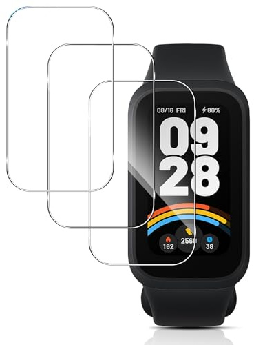 QULLOO 3 Piezas Protector de Pantalla para Xiaomi Redmi Band 3 / mi Smart Band 9 Active Cristal Templado, 2.5D HD cobertura completa Vidrio,Sin Burbujas Transparente Screen Protector para Redmi Band 3