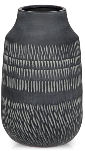 Vase Schwarz Keramik 27 cm Hoch – Moderne Skandinavische Vasen Dekoration für Wohnzimmer, Trockenblumen & Kunstblumen