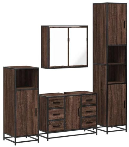 vidaXL 4-TLG. Badmöbel-Set Braun Eichen-Optik Holzwerkstoff, Badmöbelset, Badezimmerschrank, Badezimmerunterschrank, Badmöbel, Badezimmer Unterschrank