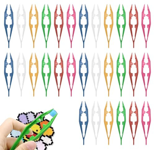 Diyxisk Plastica Pinzette 30 Pezzi Pinzette Plastica Bambini Multifunzionale Pinzette per Perline Artigianali Utilizzato per Perline e Puzzle Artigianali Fai-Da-Te (6 Colori)