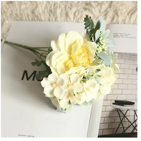 CALQYSH Gefälschte Blumen Simulation Blumen Kamelie Pfingstrose Rosen Hochzeit Blumen DIY Blumenstrauß Rosa Begonie Hausgarten Party Dekoration Künstliche realistische Blumendekoration(Yellow)